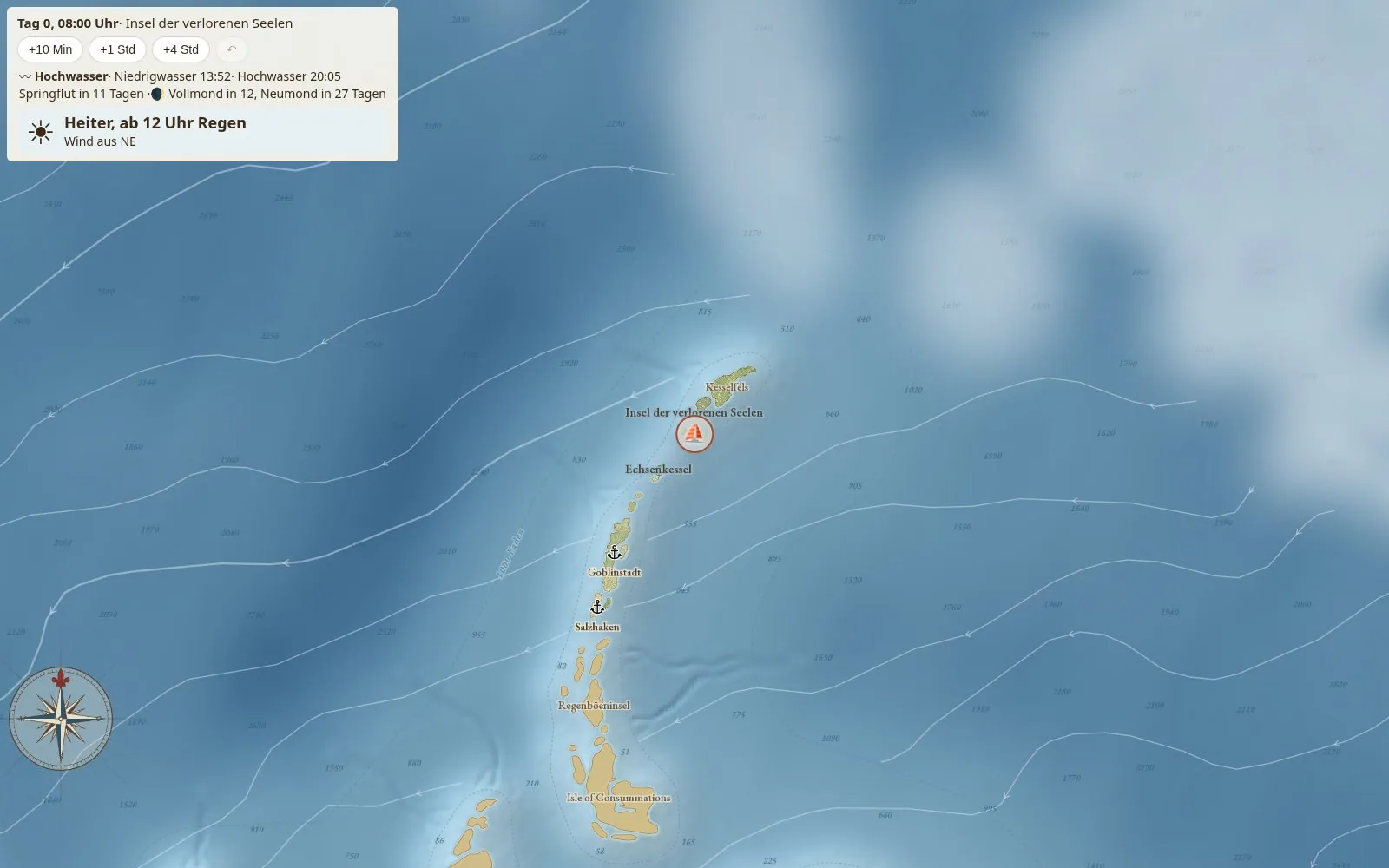 Sea chart with official and new islands