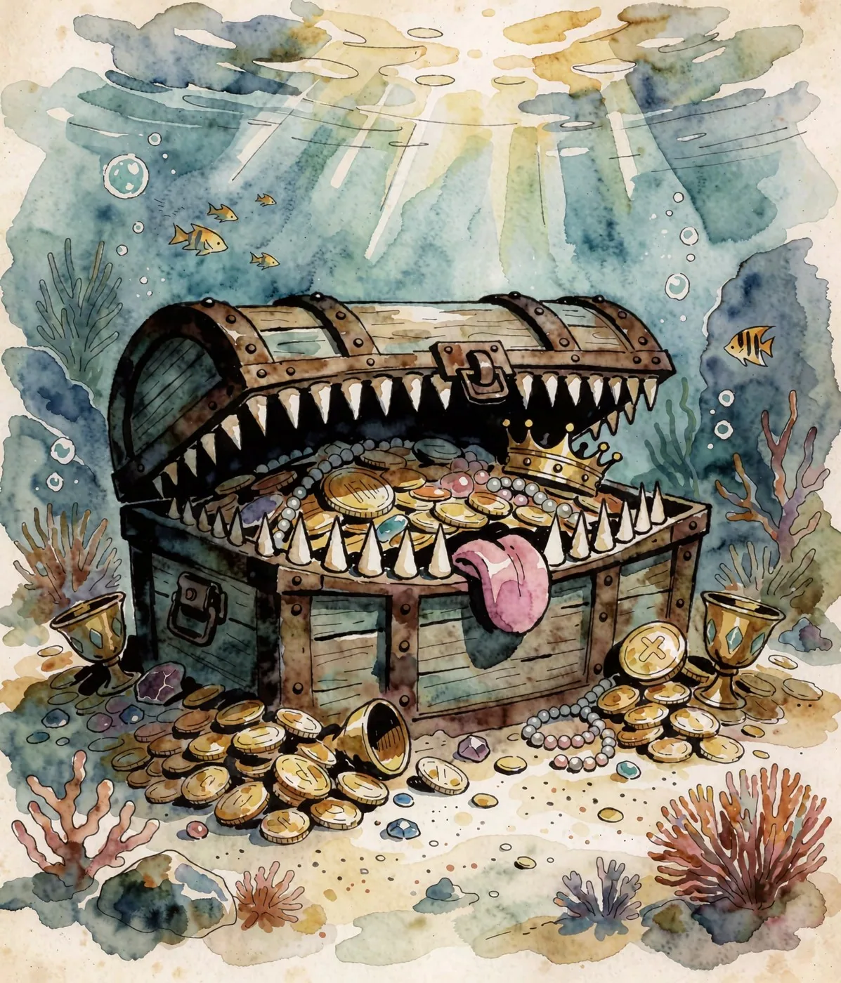 A sunken treasure chest that is really a mimic